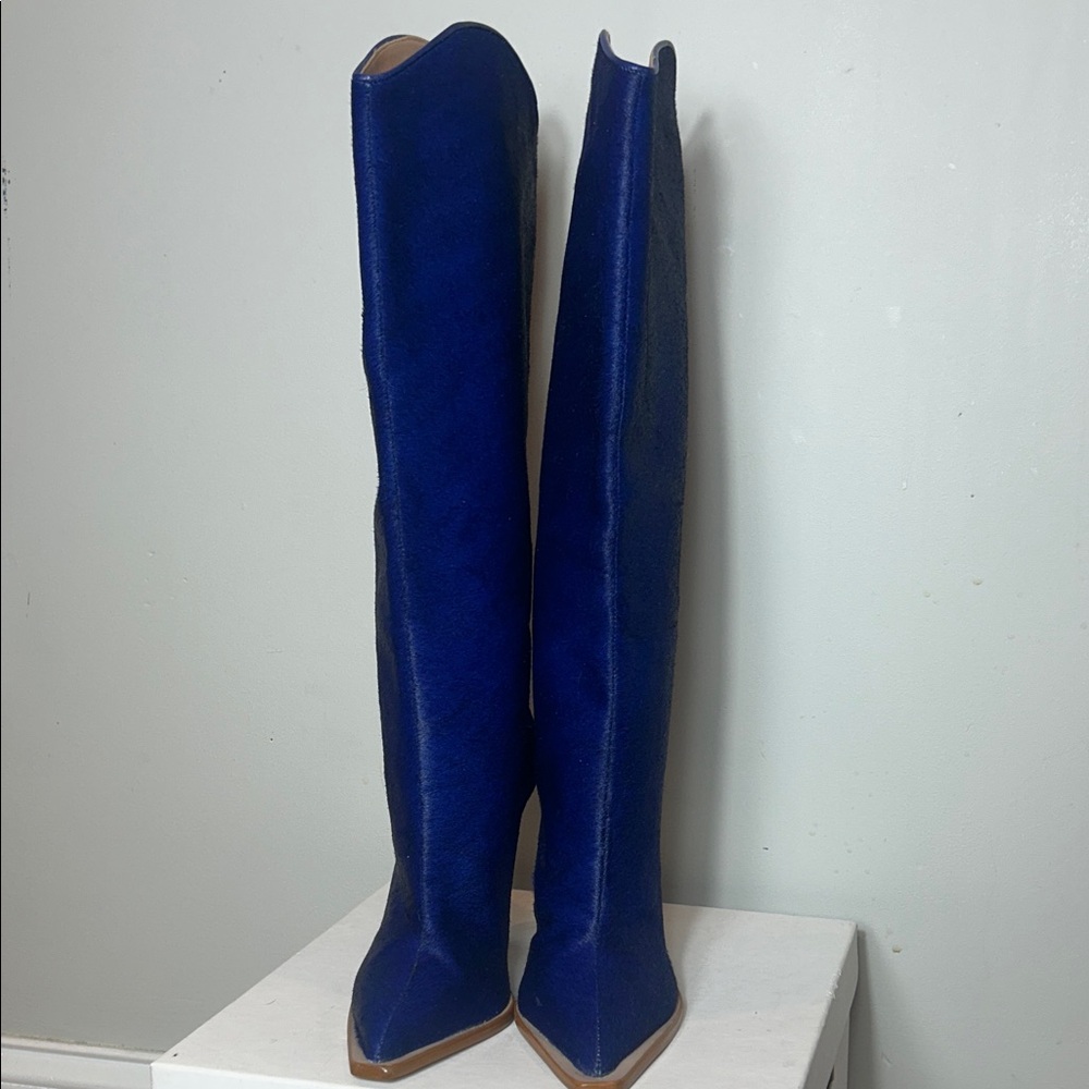 SCHUTZ Rare Maryana Electric Blue Pony Hair Boots - Picture 3 of 7
